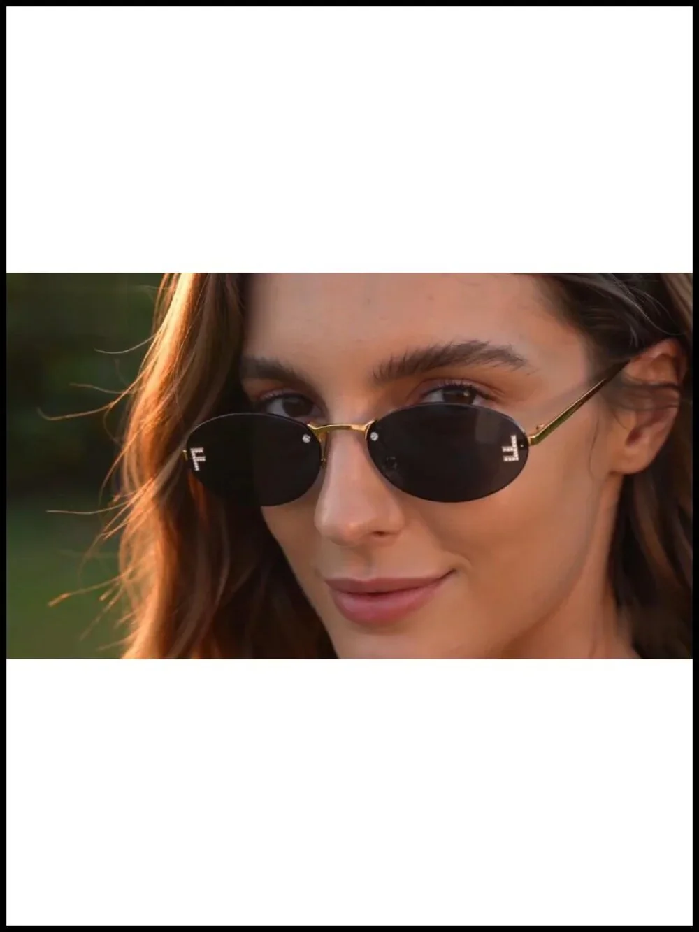 Rimless Oval Sunglasses Y2K Rhinestone Diamond Frame Retro 90s UV400 Protection